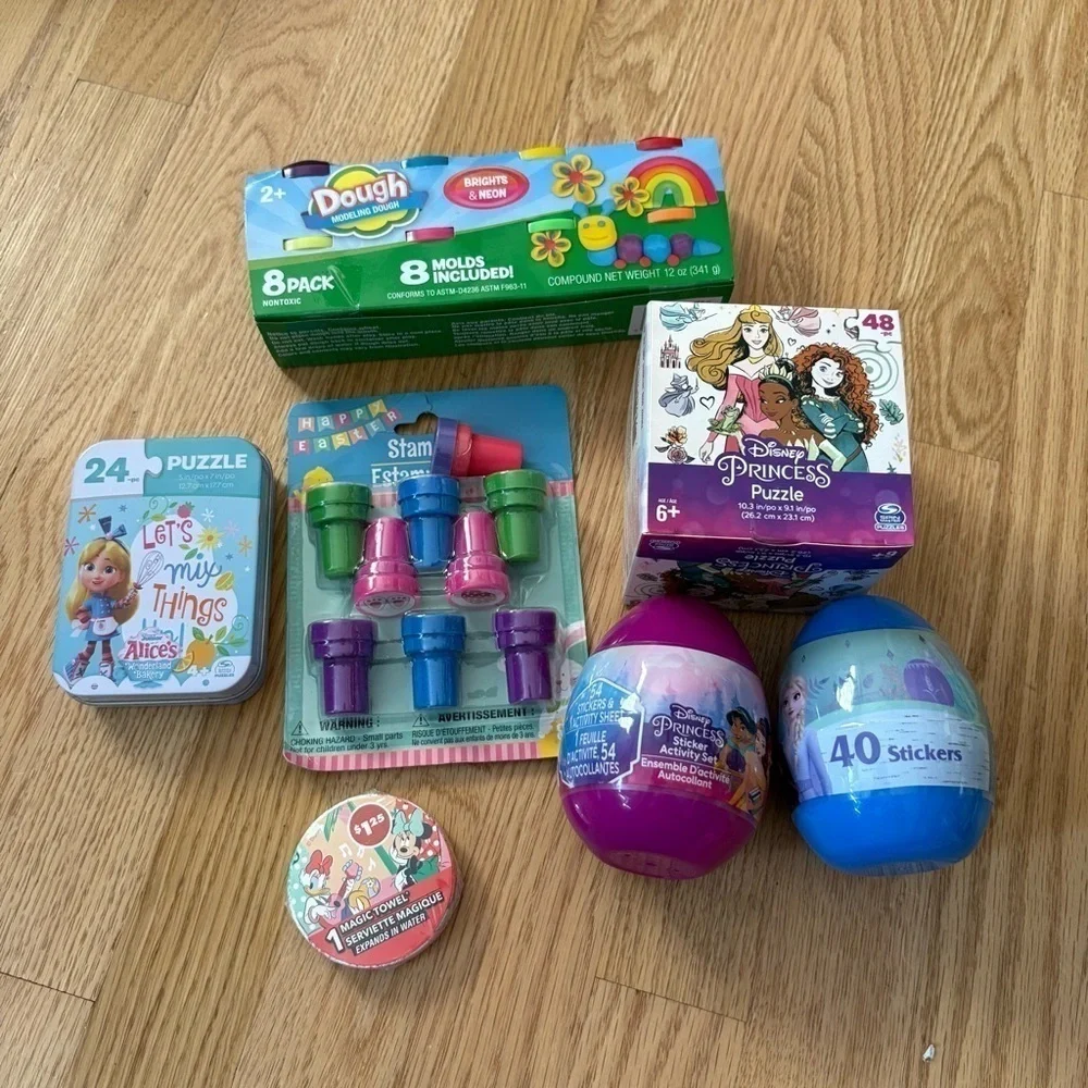 Disney Princess Easter Basket Stuffer Bundle Puzzle Dough Set Eggs Stickers